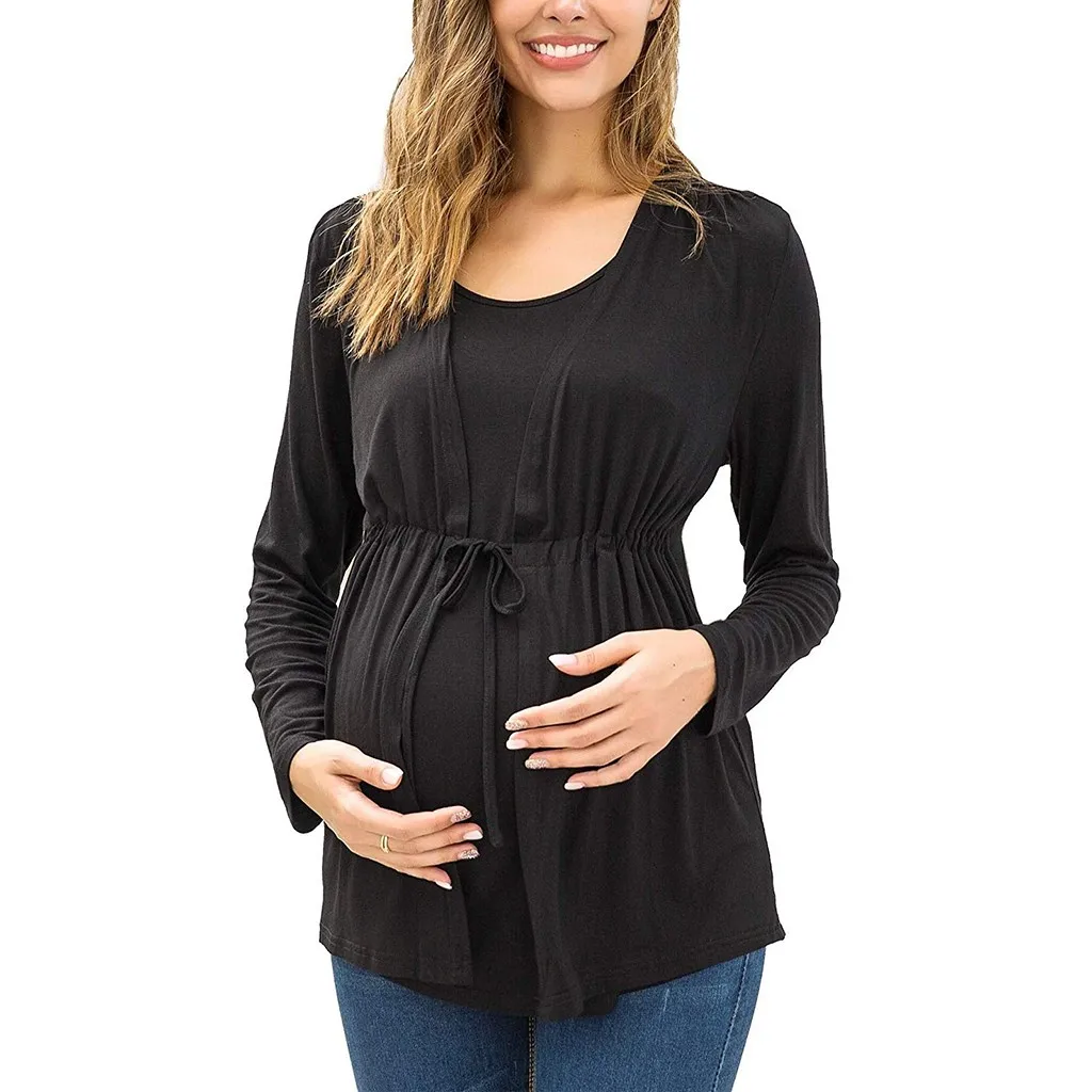 Женская одежда для беременных с длинным рукавом, двухслойные топы для кормления, рубашка для кормления грудью, блуза для беременных, одежда размера плюс