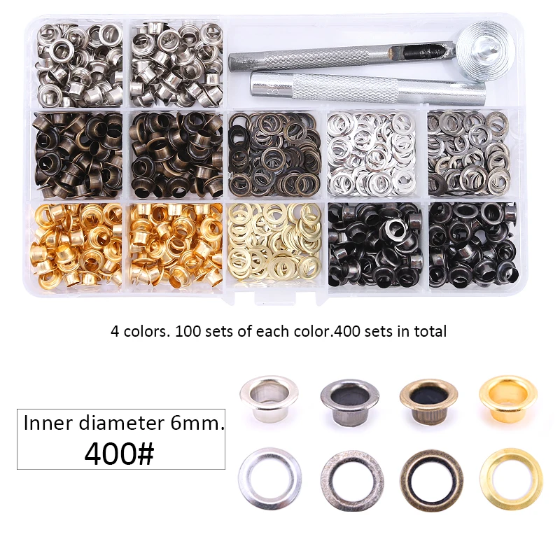 200 Sets Grommets Eyelets Kit, 4 Colors Grommets and Washers with 3 Pieces  Install Tools, Metal Grommets Kit for Clothes Hats Shoes Leather Bags and