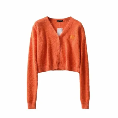 orange knit sweater Мех кролика свитер зеленый orange фиолетового цвета хаки синий белый черный серый трикотажный вязаный свитер женский вязаный свитер-кардиган - Цвет: orange knit sweater