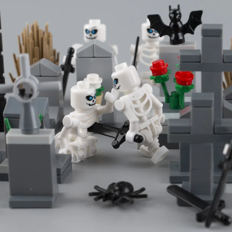 

MOC Small Particle Building Blocks Accessories Tombstone Skull-Shaped White Halloween Ghost Compatible Spelling Children's Toys