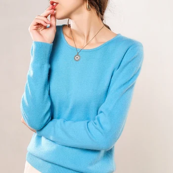 

wool sweaters round collar rabbit cashmere sweater female Full sleeves short casual style pullovers high quality jumpers
