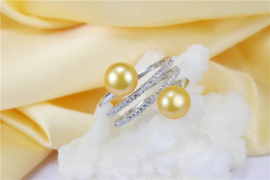 Dainashi Freshwater Cultured Pearls Ring Luxury 925 Sterling Silver Shiny Zircon Crystal Adjustable Ring for Women Party Gift