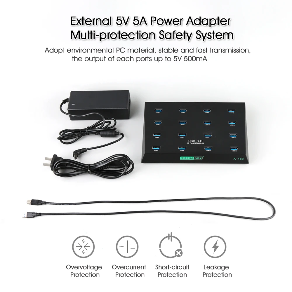 Sipar 16 портов USB 3,0 Дубликатор концентратор с 5V5A адаптер питания 5 Гбит/с передача данных светодиодный светильник для HW 3g модемов USB диск A-163