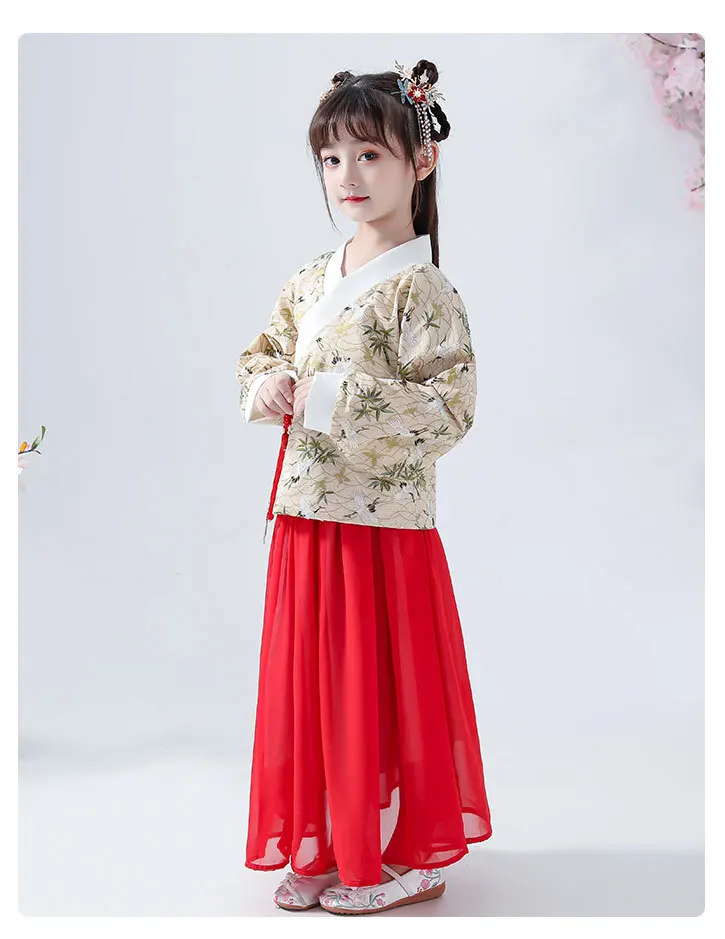 Hanfu/платье для девочек с рисунком журавля г. Осенне-зимняя новая улучшенная юбка для кроссдресса костюм для девочек феи, милый костюм в китайском стиле