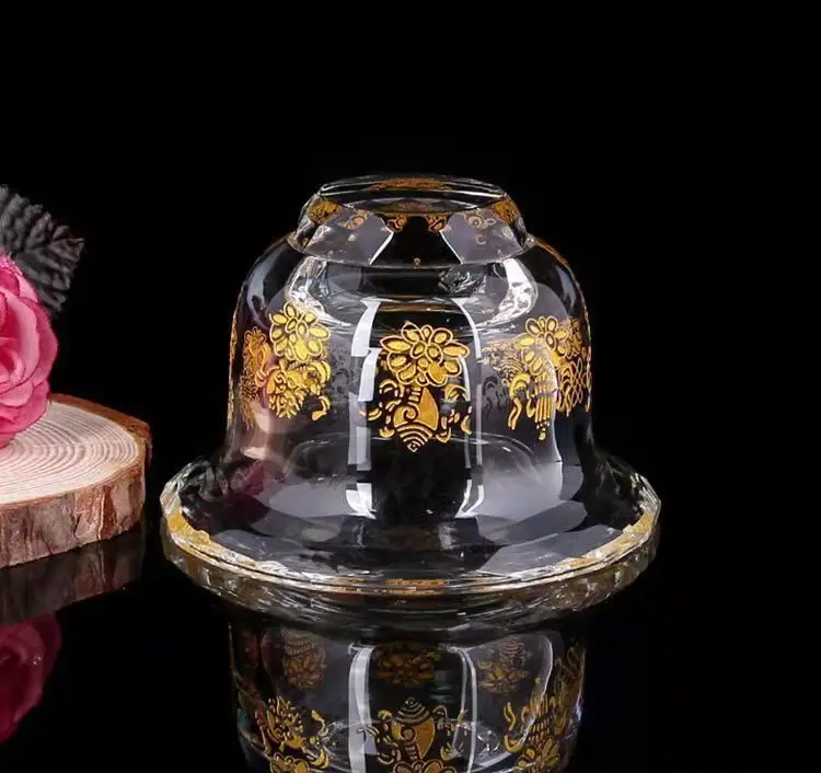 Buddhist Supplies Water Cup Crystal Holy Water Bowl High Feet Auspicious Bowls Goblet Enshrine and Worship Buddha Statue 8cm 2
