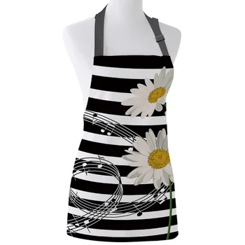 

Chrysanthemum Music Note Black And White Art Print Apron Print Unisex Kitchen Bib with Adjustable Neck for Cooking Gardening