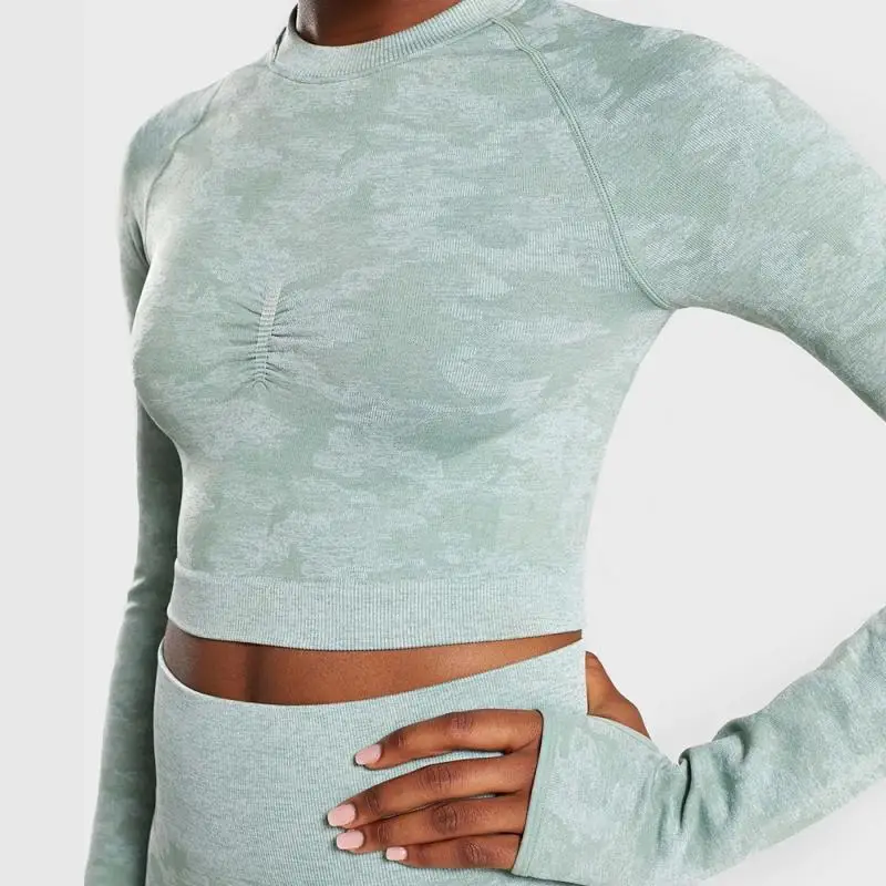 Женская Спортивная футболка с длинным рукавом для йоги, Женский бесшовный топ для спортзала, топы для тренировок, женская спортивная футболка, одежда для фитнеса, спортивная одежда 7
