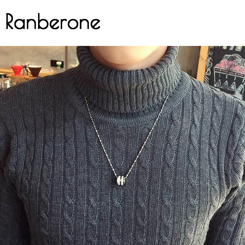 Ranberone новый свитер с высоким воротом мужской шерстяной вязаный пуловер для