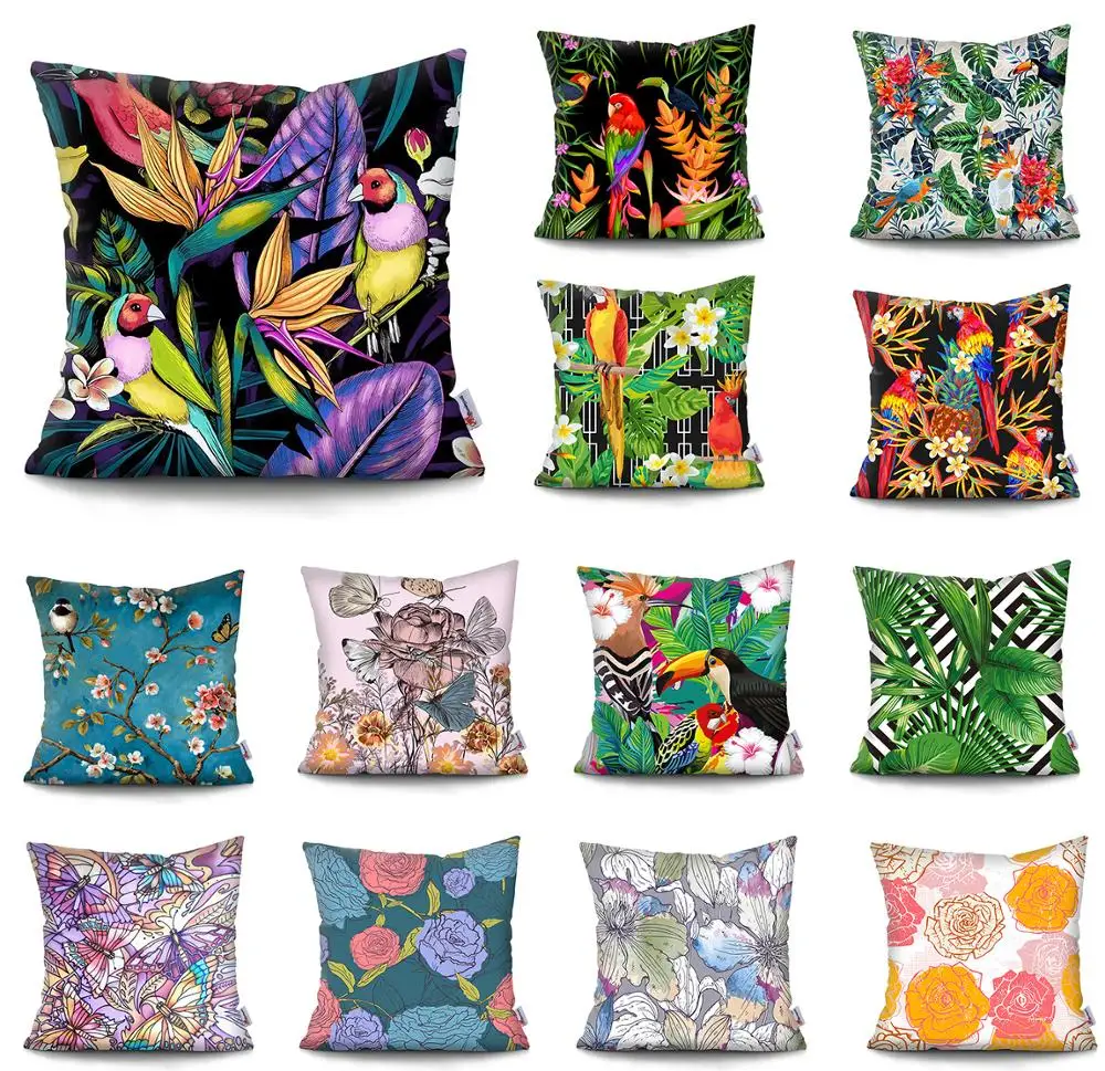 Decorative-Pillowcase Cushion-Cover Flowers Parrot Tropical-Plant Sofa 