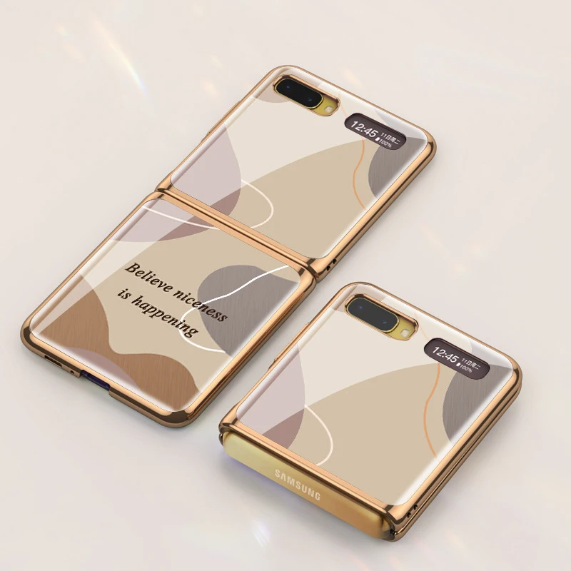 For Samsung Galaxy Z Flip 5G Case Luxury Pattern Plating Glass Tempered Hard PC Back Cover for | Мобильные телефоны и