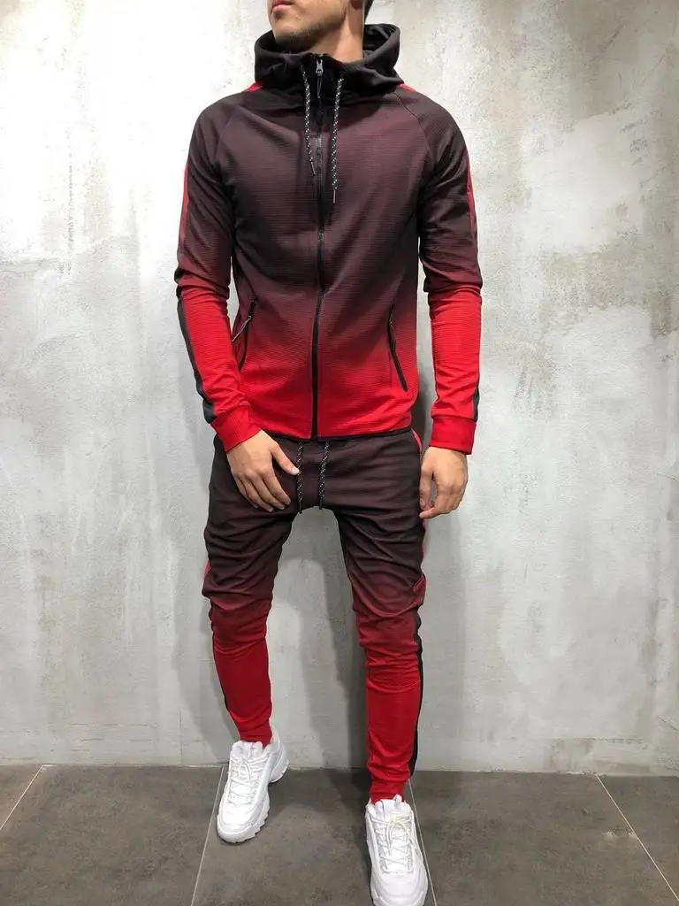 

E-BAIHUI Casual Suit Male Gradient Color Long-sleeved + Trousers Two-piece Fashion Trend Sweatsuit Spring And Autumn New M-3XL