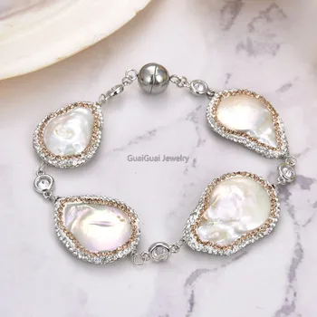 

GG Jewelry 8'' White Keshi Pearl Chain Bracelet