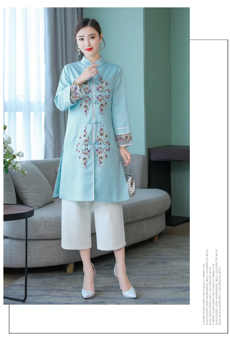 Китайский стиль Cheongsam пальто весенняя одежда стиль элегантный шелковый вышитый китайский стиль Улучшенный китайский костюм топы