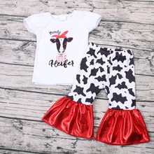 Новинка; ; футболка для девочек с принтом «moody cow heifer» и шорты; комплекты одежды для малышей; детская одежда из хлопка в Корейском стиле; bebe; Fornite