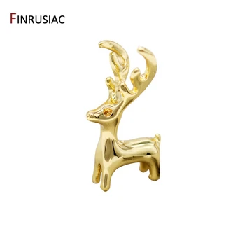 

New Designer Cute Animal Deer Charms For Jewelry Making, Glossy Copper Metal 14K Gold Plated Elk Pendant Christmas Accessories