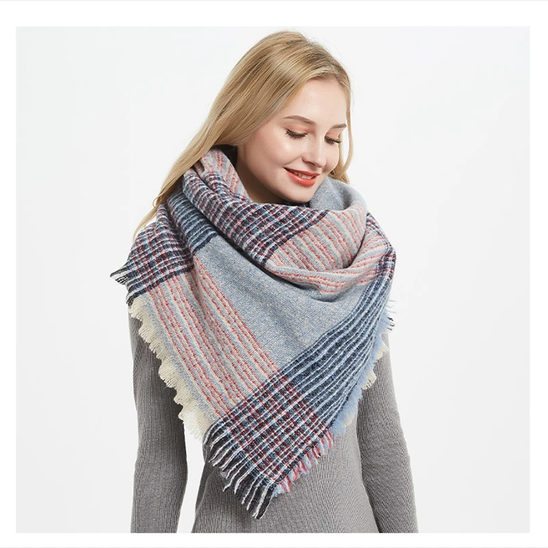 

2019 New Spring Winter Triangle Scarf For Women Plaid Warm Cashmere Scarves Female Shawls Lady Wraps Blanket 135x135cm 91012