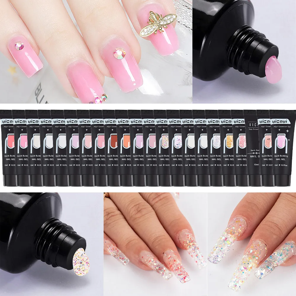 15ml Poly Acrylic Gel For Nail 22 Color Spangle Crystal Extension Gel UV/LED Light Quick Extension Nail Without Paper Holder&_&*
