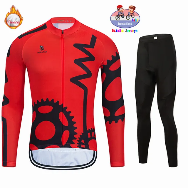2021 Kids Long Sleeved Winter Thermal Fleece Cycling Jersey Sets Keep Warm Children Balance Bike Clothing Baby Pad Body Suits 4