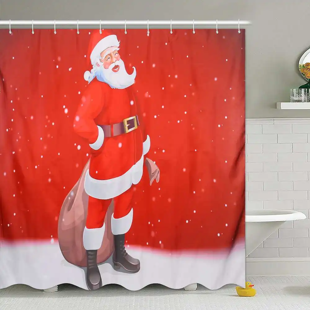 shower curtain Рождественская Водонепроницаемая занавеска для душа 3 шт. Противоскользящий Набор ковриков для ванной рисунок Санта Клаус набор для ванной комнаты с душевой занавеской Декор - Цвет: shower curtain