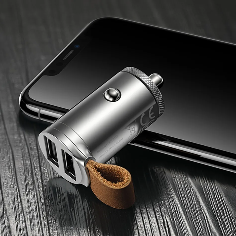 Автомобильное зарядное устройство ROCK 24 Вт Mini 2 USB для iPhone Xiaomi с двумя портами, автомобильное зарядное устройство USB 2.4A, быстрая зарядка для мобильных телефонов