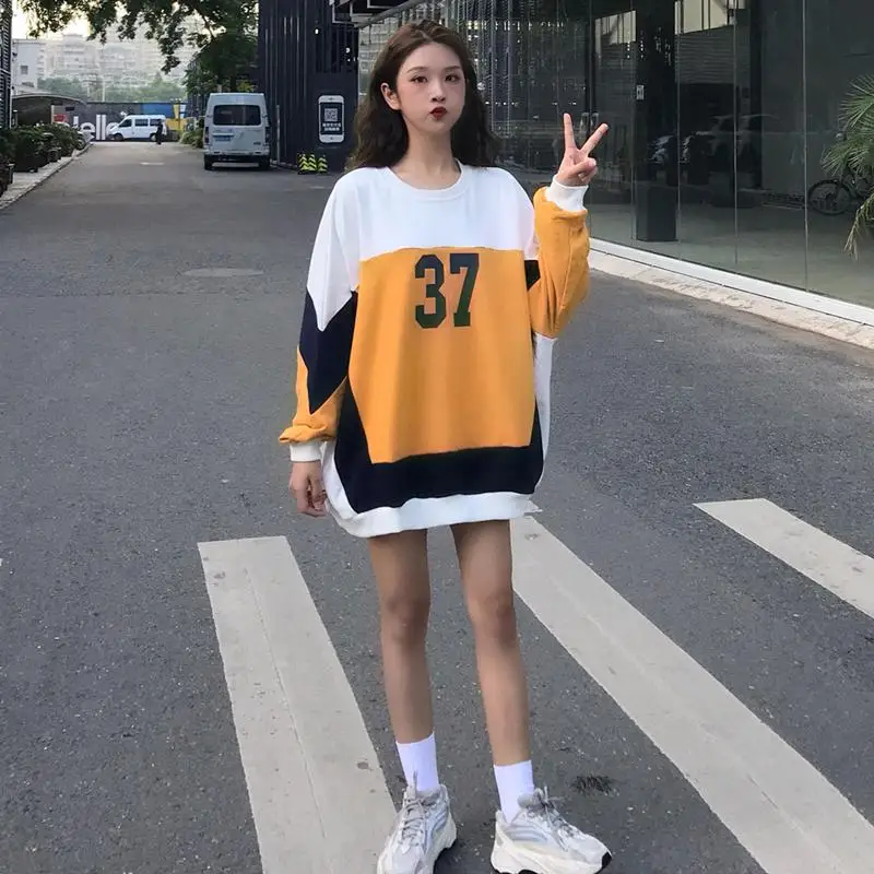 Женская толстовка большого размера плюс с принтом уличная одежда Kpop на осень в
