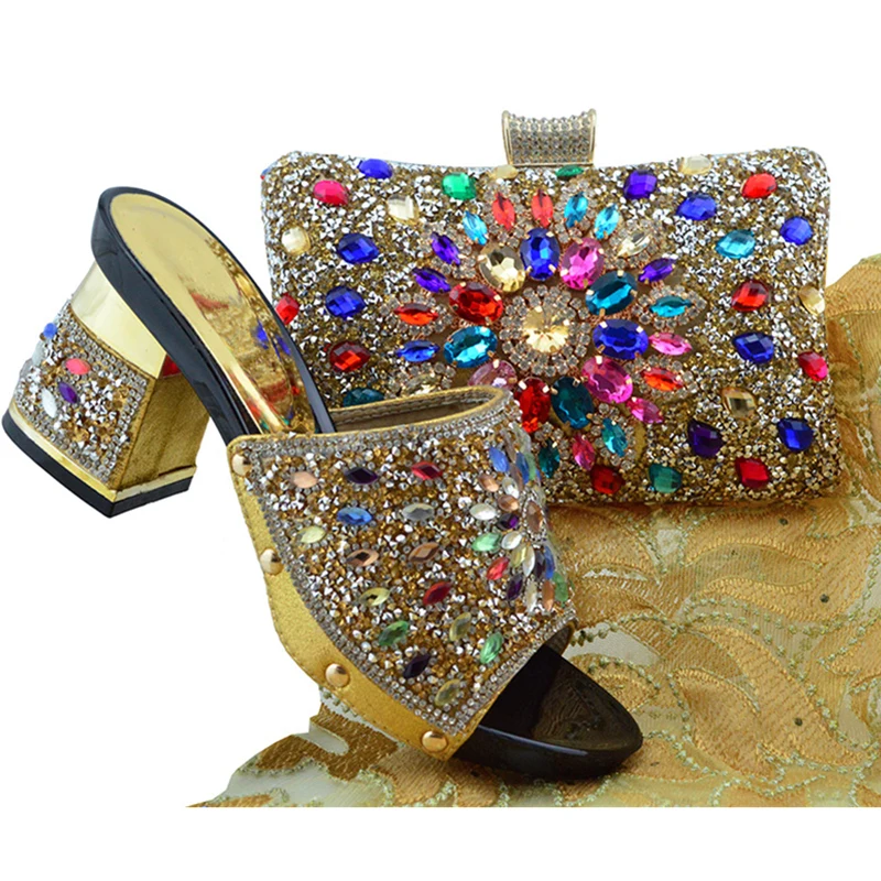 Новейшие африканские туфли и сумки в комплекте, Размер 38–43 итальянские комплекты модной обуви в нигерийском стиле и С сумочкой в одинаковом стиле в комплекте декорированные Стразы Женская обувь на высоком каблуке