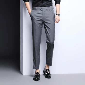 

Men's Trousers Autumn Leisure Pants Slim Feet Elastic Straight Commerce Pure Gray Thin