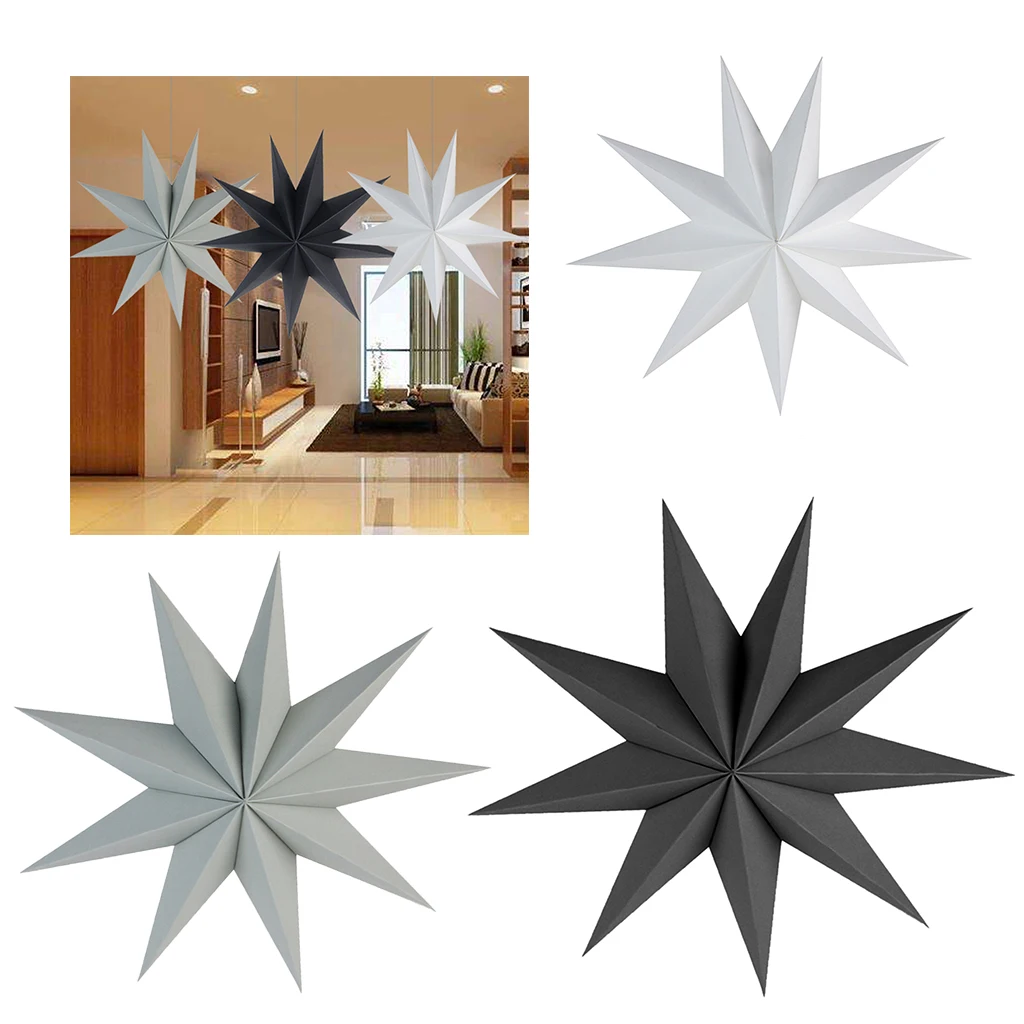 3D 9 Angles Stars Paper Star Hanging Christmas Home Party DIY Craft Decoration