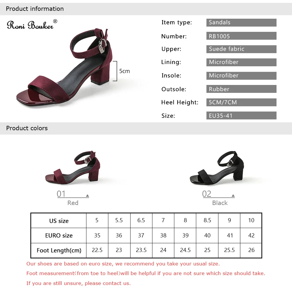 Roni Bouker New Arrival Suede Women's Strappy Sandals Woman Chunky Heels Women Summer Sandal Shoes Size 41 Dropshipping