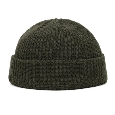 Осенне-зимние модные шапочки для мужчин, теплая шапка унисекс для женщин, милая шапка, женская вязаная шапка, черная, белая, красная, розовая Корейская шапка - Цвет: Армейский зеленый