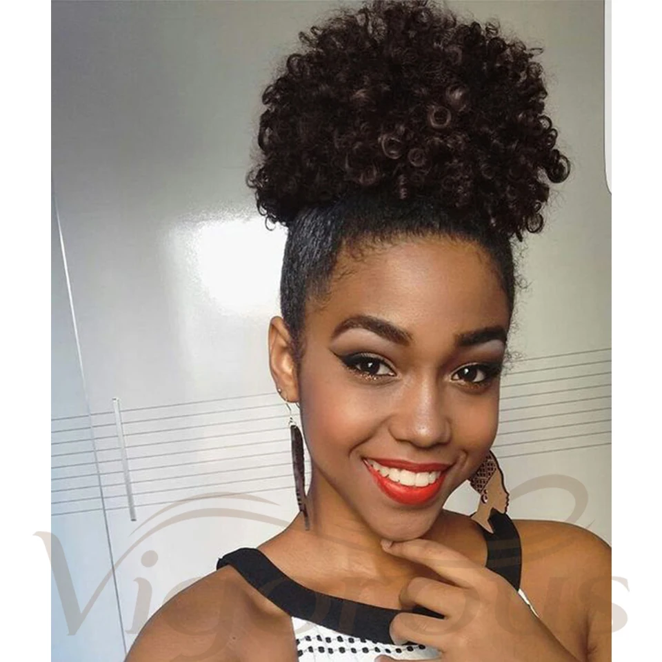 Vigorous Ponytail wrap Puff афро кудрявый шиньон короткие волосы булочка шнурок 2 зажима синтетические накладные волосы термостойкие