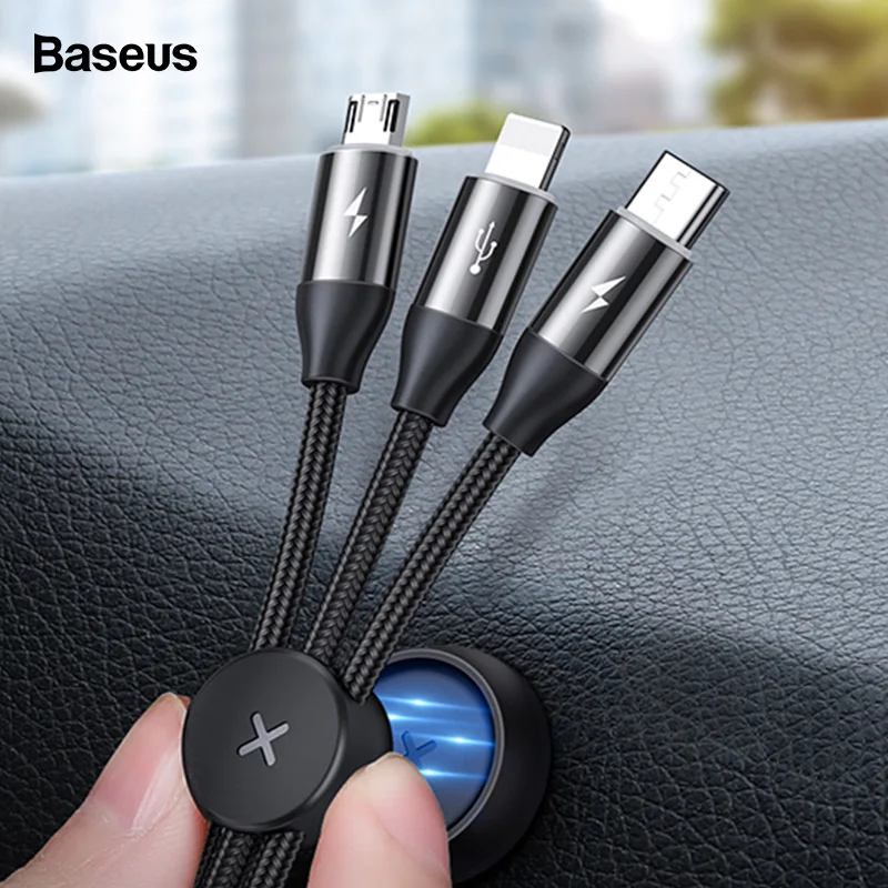 Baseus 3 in 1 USB Cable For iPhone Micro USB Type C Cable For Android Mobile Phone Magnetic Lighting Charger Cable USBC Microusb