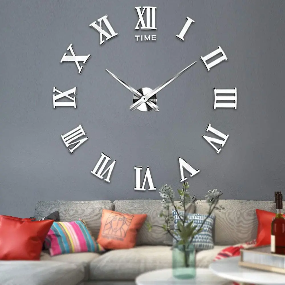 DIY3DLargeWallClockStickerAcrylicMirrorSelfAdhesiveBigWall