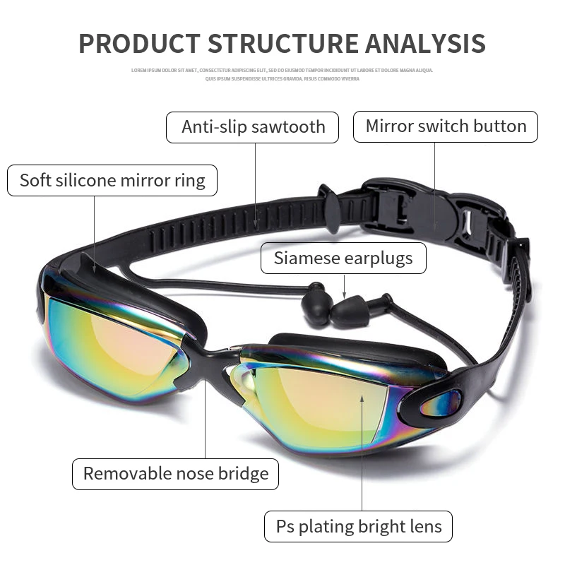 2 Nose Clips Adult Mirror Swimming Goggles Anti-Fog Swim Glasses UV Protection 