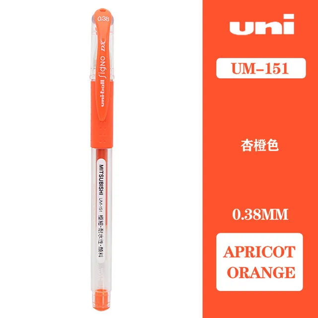 12 шт./партия Mitsubishi Uni Um-151 шариковая ручка с гелевыми чернилами 0,38 мм гелевые ручки 20 цветов выбор принадлежности для письма - Цвет: Apricot Orange