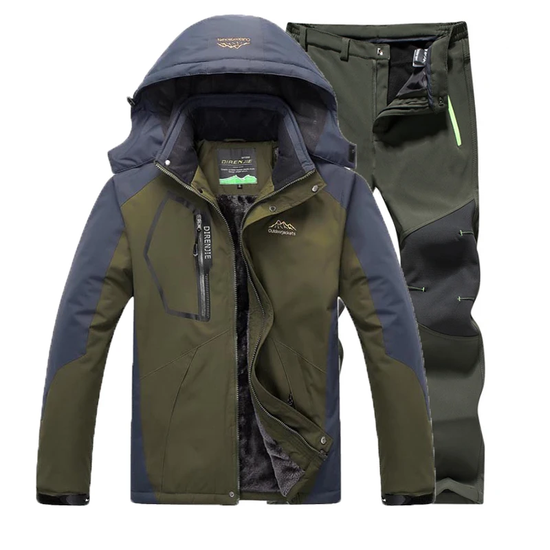 Зимняя походная куртка и брюки для походов, мужская флисовая подкладка, Термостойкое водонепроницаемое пальто, для рыбалки, охоты, спортивный костюм, лыжный костюм
