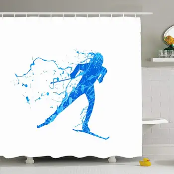

Shower Curtain Set with Hooks 60x72 Crosscountry Skier Exercise Isolated Cross One On Sign People Skiing Design Sports