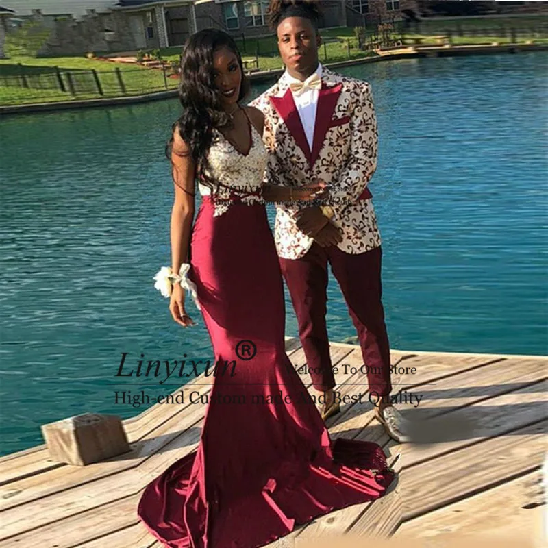 2021 Burgundy Mermaid Prom Dresses 