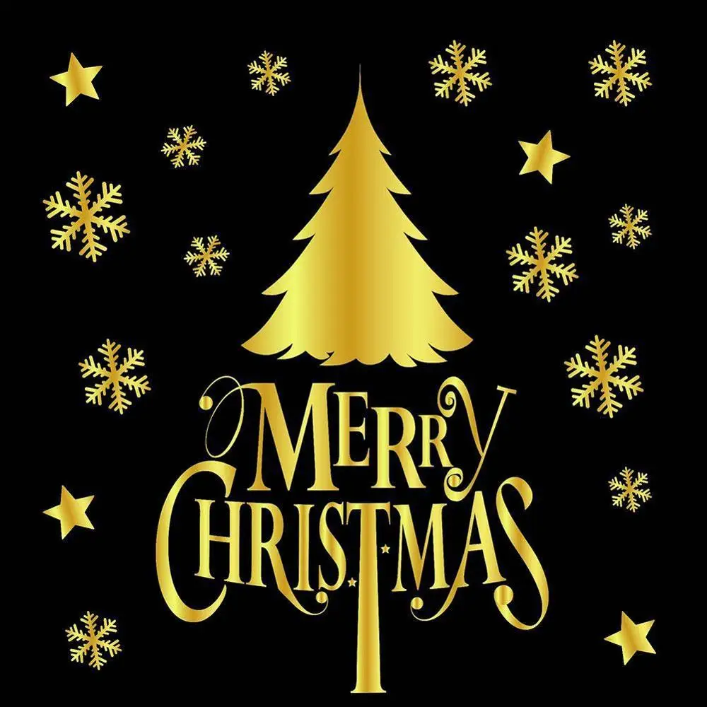 

Christmas window sticker Shopwindow Electrostatic Ornament Decal Christmas Decorations Gold StickDIY Christmas Party Supplies