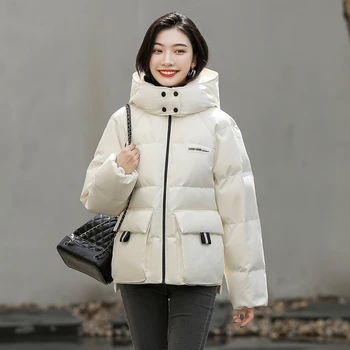 

2020 New Winter Duck Down Jacket Women Hooded Korean fashion White Short Solid Duck Down Coat Women Parkas Puffer Jacket H462