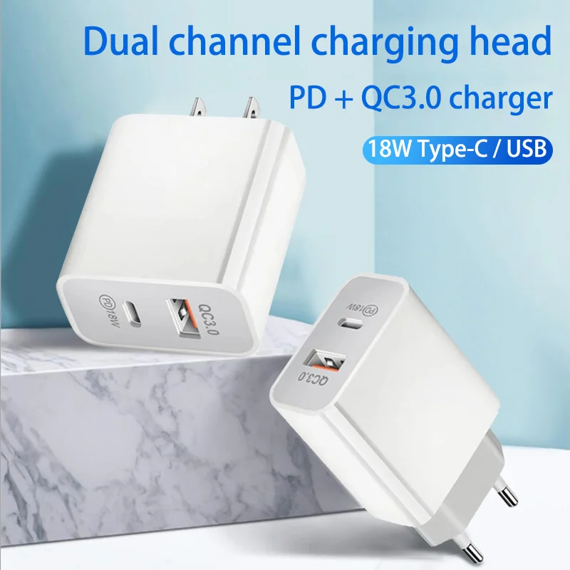PD 18W USB Type C and Type-C Charger Adapter Fast Phone Charge For iPhone 12 11 X Xs Xr 7 AirPods iPad Huawei Xiaomi LG Samsung