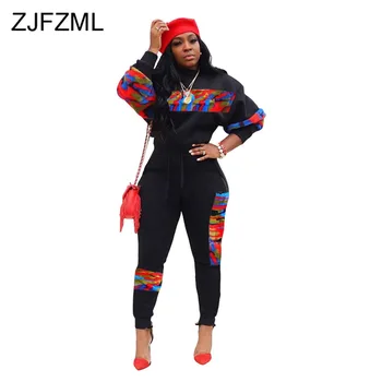 

Colorful Printed Sexy Two Piece Winter Set Women Round Neck Full Sleeev Oversized Sweatshirt and Long Straight Pants 2pcs Outfit