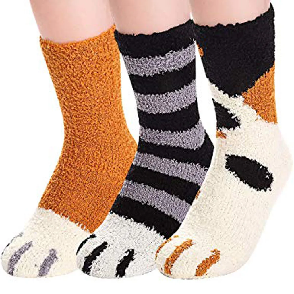 

feitong 3 Pair Cotton Socks Winter Funny Print Cat Paw Warm Socks Kawaii Cute Casual Happy Fashion Designer Socks For Men Women