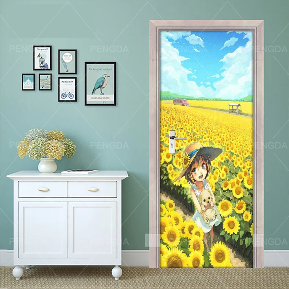 Decal PVC Waterproof Art Home Decoration Flower Scenery Self Adhesive Suit for Steel Door Paper DIY Living Room 3D Print Sticker