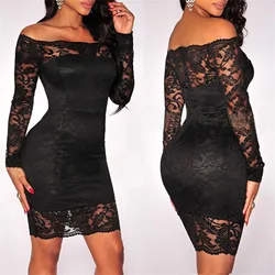 Jaycosin mulheres magras outono sexy vestidos fora do ombro vestido de festa renda manga longa cocktail mini bodycon vestido roupas femininas