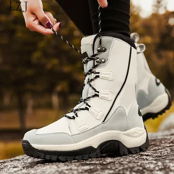 

Women Mid Calf Boots Winter Snow Boots Ladies Lace Up Flat Platform Women's Outdoor Non Slip Shoes Woman Plush Female Sneakers