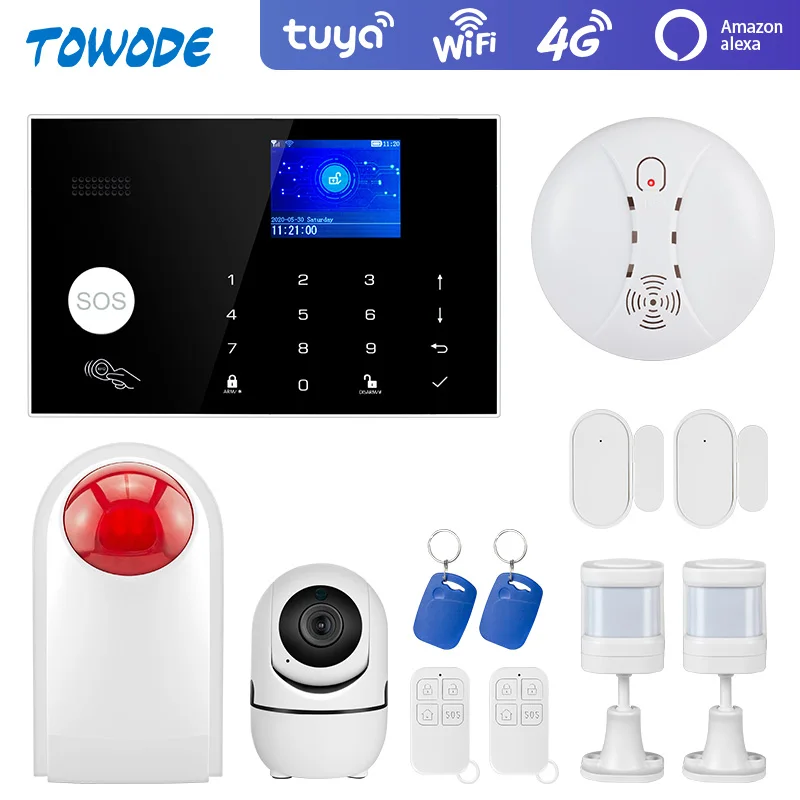 Towode Tuya Wifi Wireless Alarm Systems G34 Security Alarm Color 11 Languages Switch Smart Home Security Alarm System