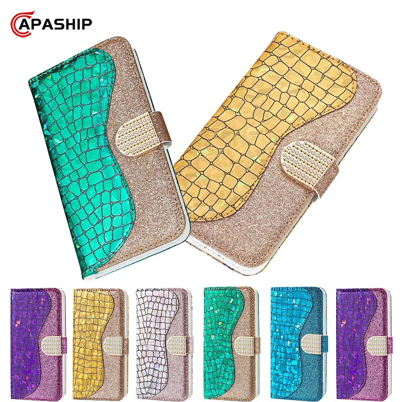 Алмазный Кожаный флип чехол для Samsung Galaxy A10 A20 A30 A40 A50 A70 A10E A20E A7 A8 2018 M10 M20 блестящий