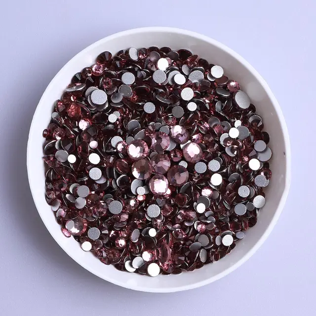 Mix Size Black Diamond Flat Back Rhinestones for Face Self-adhesive Crystal Beads Loose Precious Stones Diamond Painting Jewelry Light Amethyst