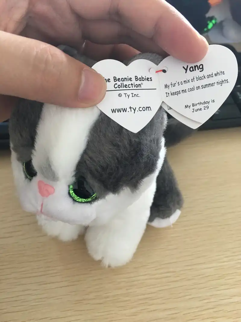 beanie baby black and white cat